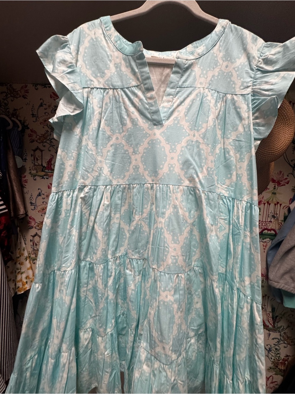 Roller Rabbit Light Aqua Printed Ruffle Mini Dress - Picture 11 of 11